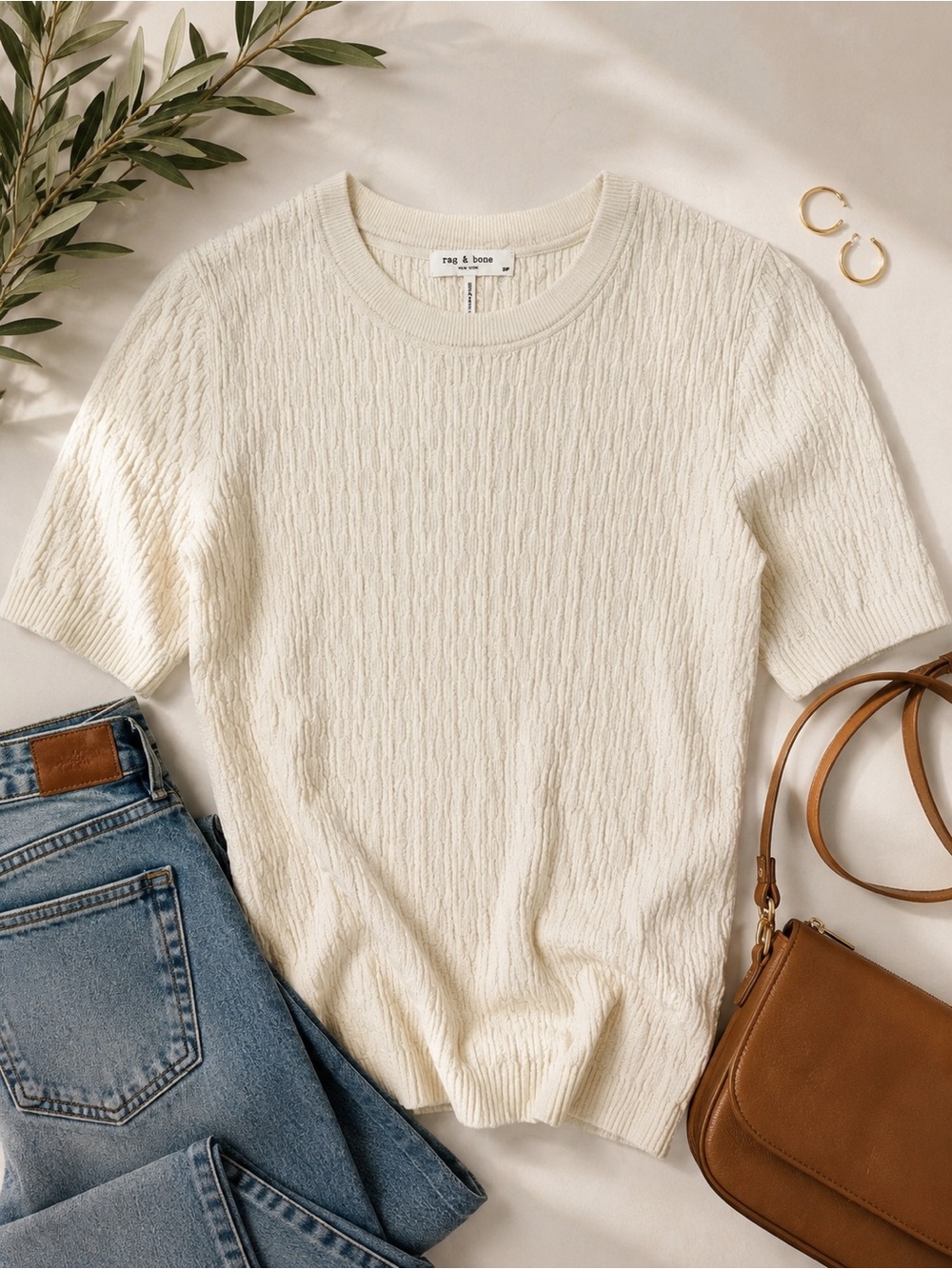 Rag & Bone Ivory Textured Knit Short Sleeve Sweater Top Women’s Small S